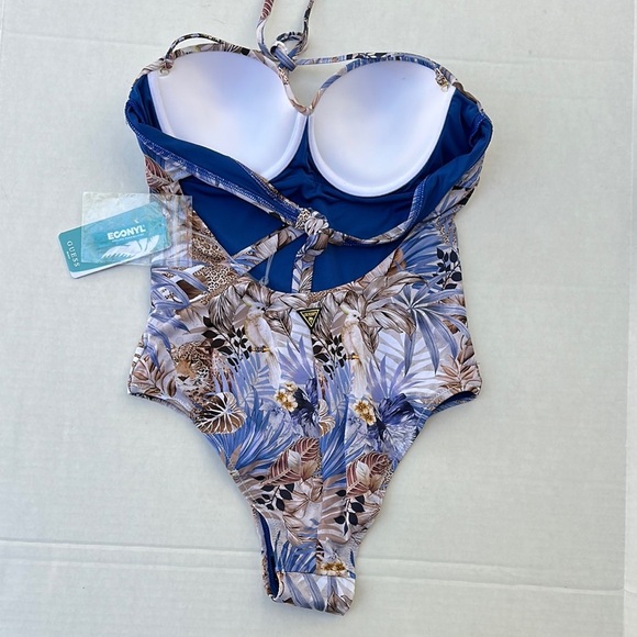 New Guess Blue and White One Piece Swimsuit with Sweetheart Neckline - Picture 5 of 7